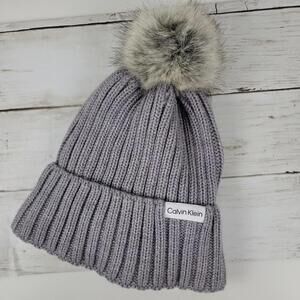 Calvin Klein Logo Beanie Gray Cuffed Knit Hat – New